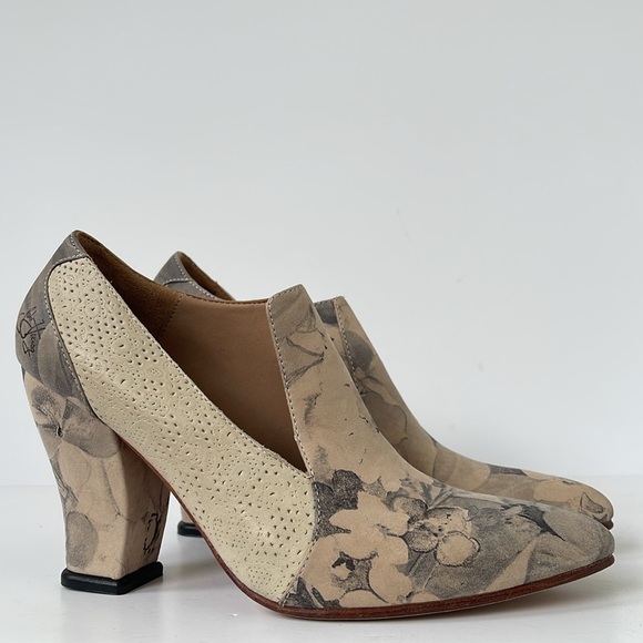 John Fluevog Vintage Floral Leather Booties Block Heel Size 7.5 Rare Art Deco - Picture 5 of 11